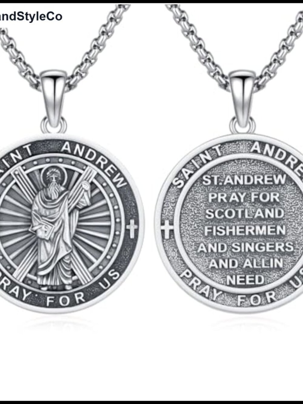 925 Sterling Silver St Andrew Apostle Medal Necklace for Men Women
